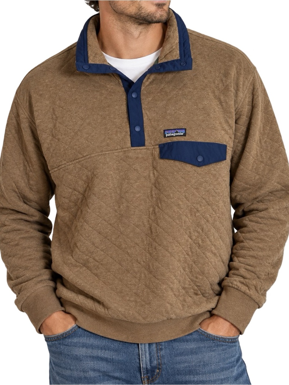Patagonia Men’s Size XXL Brown Blue Cotton Quilt Snap T Pullover Sweatshirt